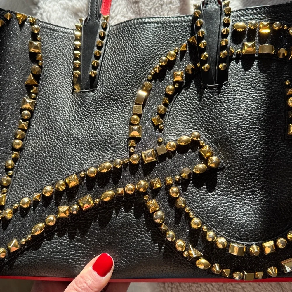 CHRISTIAN LOUBOUTIN Cabata Small Love Calf Paris Tote Bag studded stud sparkly - Picture 12 of 16
